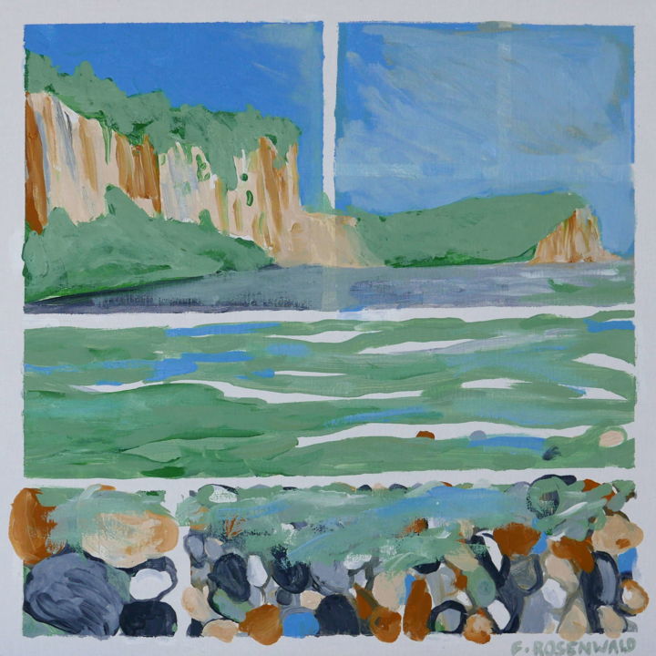 Painting titled "galets-et-rivage-50…" by Francine Rosenwald : Parcours Artistique, Original Artwork