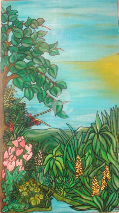 Painting titled "Mon Île.jpg" by Huertas, Original Artwork, Oil