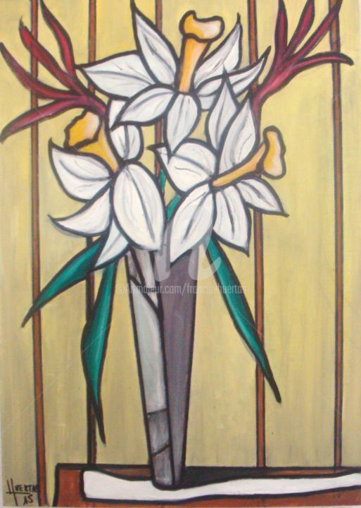Peinture intitulée "fleurs-inspiration-…" par Huertas, Œuvre d'art originale, Huile
