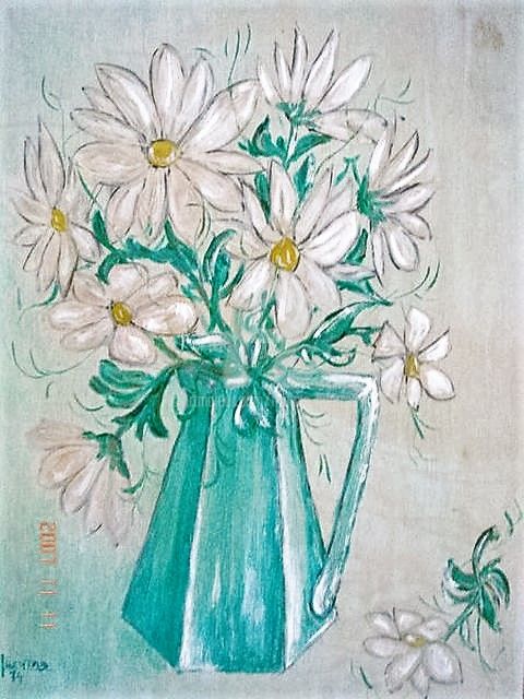 Painting titled "Marguerites" by Huertas, Original Artwork, Oil