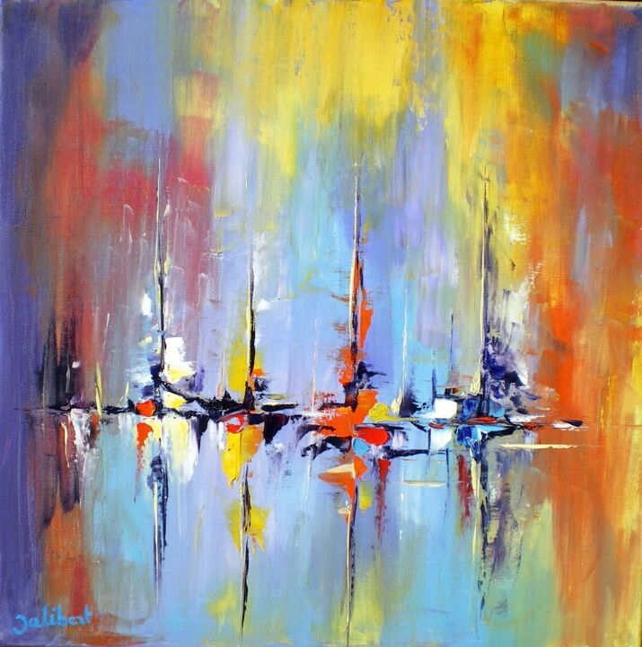 Painting titled "Rayonnements solair…" by Francis Jalibert, Original Artwork, Oil Mounted on Wood Stretcher frame