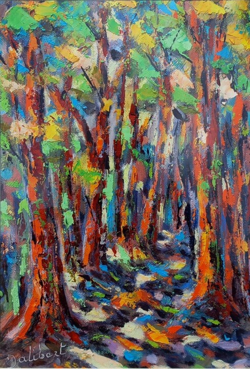 Painting titled "Payforest 22" by Francis Jalibert, Original Artwork, Oil Mounted on Other rigid panel