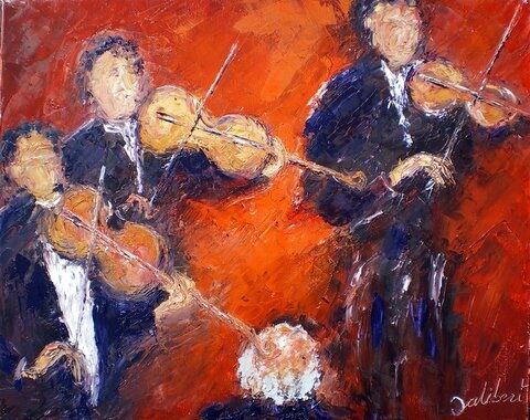 Painting titled "Les trois violonist…" by Francis Jalibert, Original Artwork, Oil