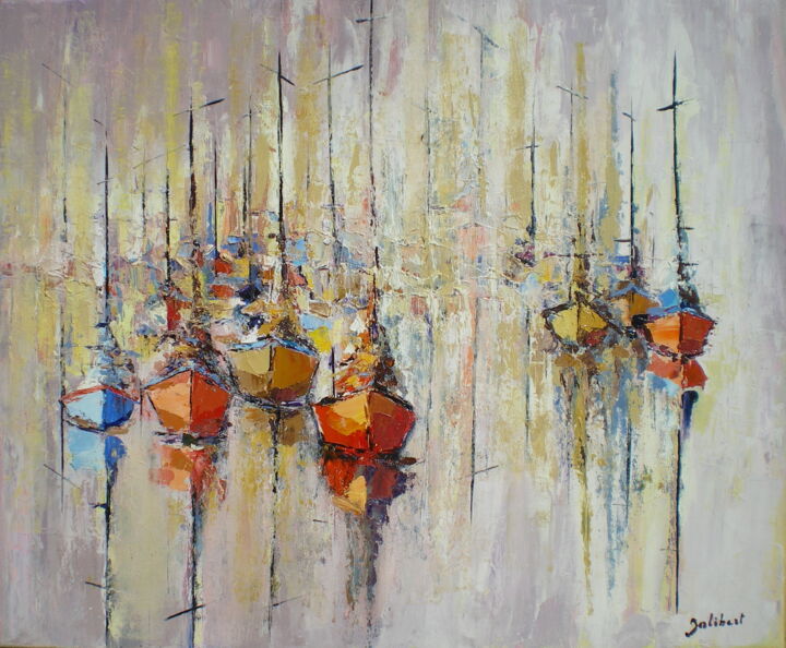 Painting titled "Coques et mâts" by Francis Jalibert, Original Artwork, Oil