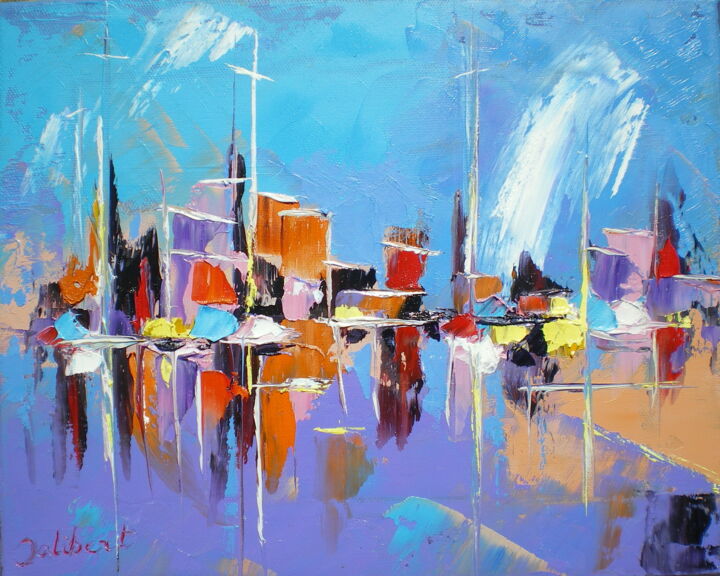 Painting titled "Contrastes-marins." by Francis Jalibert, Original Artwork, Oil Mounted on Wood Stretcher frame