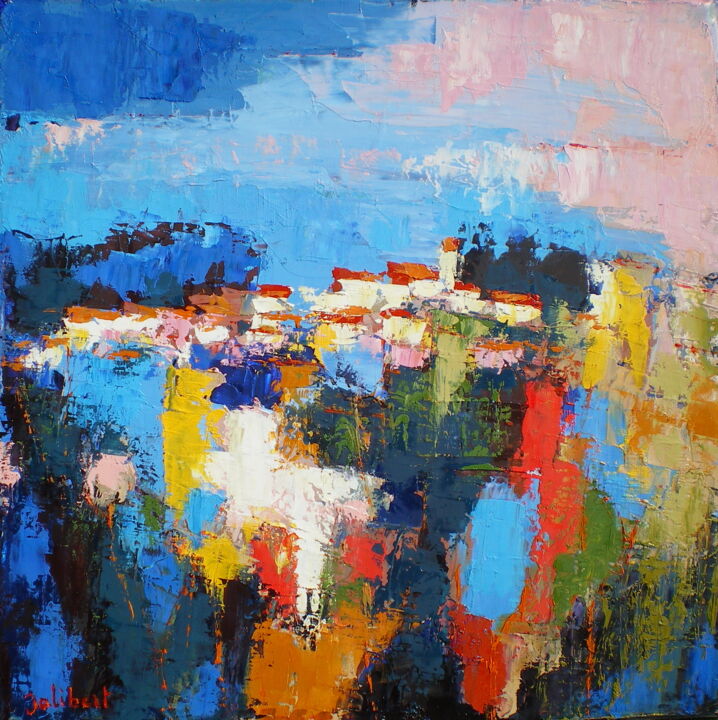 Painting titled "abstraction-paysage…" by Francis Jalibert, Original Artwork, Oil Mounted on Wood Stretcher frame