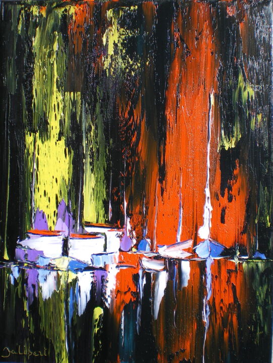Painting titled "Marabstract 51" by Francis Jalibert, Original Artwork, Oil Mounted on Wood Stretcher frame