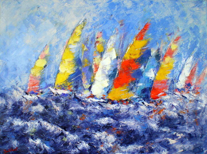 Painting titled "Régate par vent d'o…" by Francis Jalibert, Original Artwork, Oil