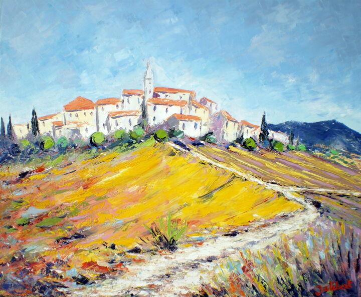 Painting titled "Village du sud" by Francis Jalibert, Original Artwork, Oil