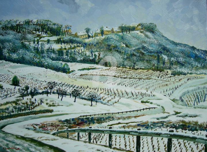제목이 "Route blanche"인 미술작품 Francis Lardé로, 원작, 기름 나무 들것 프레임에 장착됨