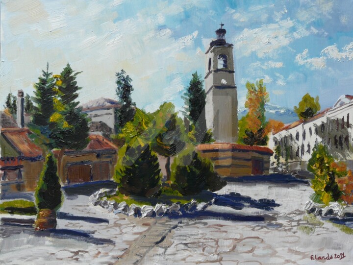 Peinture intitulée "Bansko; église de l…" par Francis Lardé, Œuvre d'art originale, Huile Monté sur Châssis
