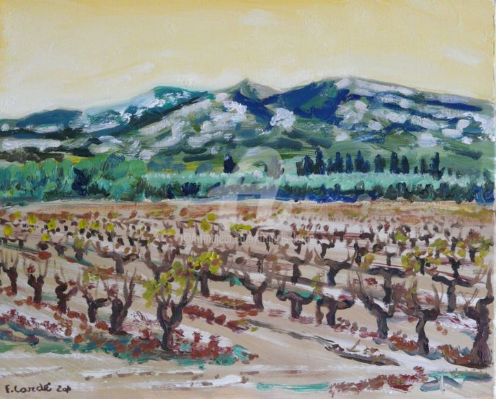 Peinture intitulée "Les vignes du Mas S…" par Francis Lardé, Œuvre d'art originale, Huile Monté sur Châssis en bois