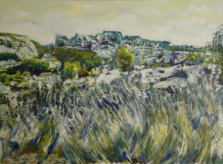 Peinture intitulée "Mistral aux Baux" par Francis Lardé, Œuvre d'art originale, Huile Monté sur Châssis