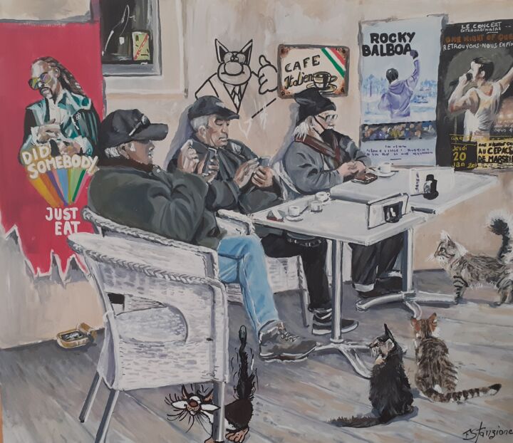 Malerei mit dem Titel "Chat,chat,chat" von Francis Stanzione, Original-Kunstwerk, Acryl