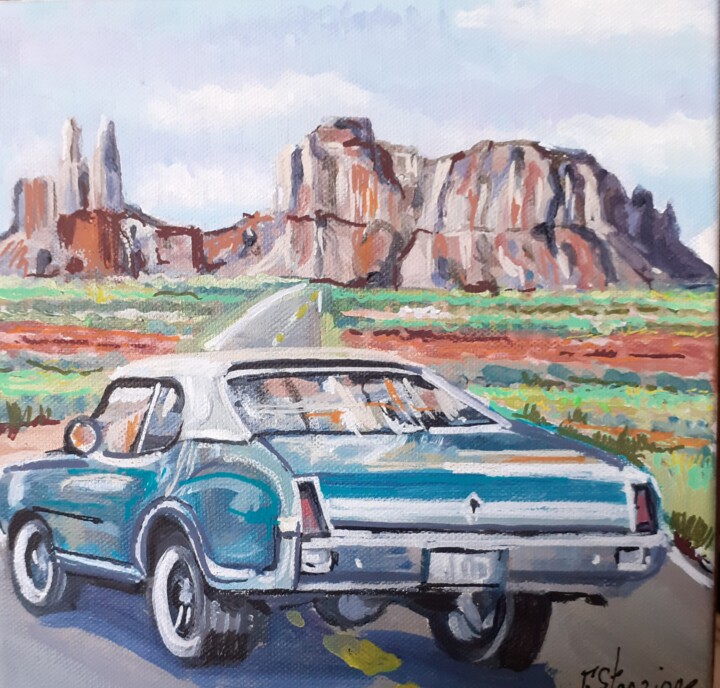Painting titled "route 66 paysage" by Francis Stanzione, Original Artwork, Acrylic