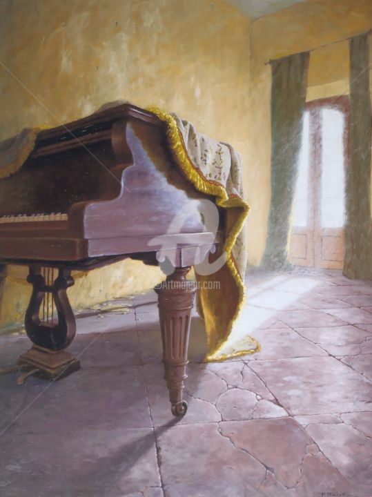 Painting titled "piano" by Francis Uwins, Original Artwork, Oil