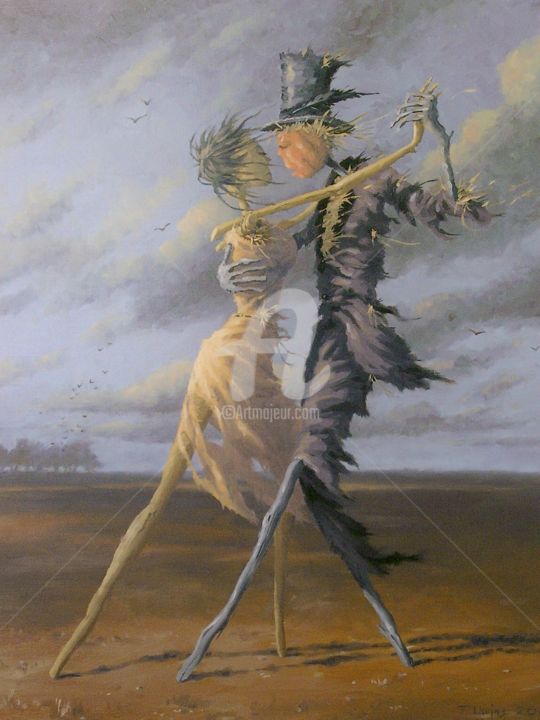 Painting titled "dancing-scarecrows.…" by Francis Uwins, Original Artwork, Oil