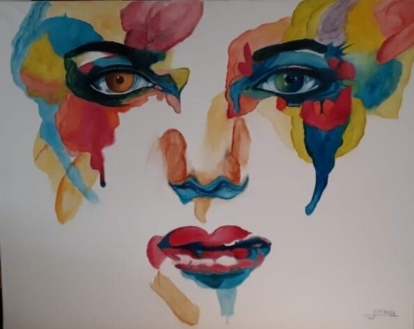 Painting titled "Rostro mujer" by Francisco F, Original Artwork, Oil Mounted on Wood Stretcher frame