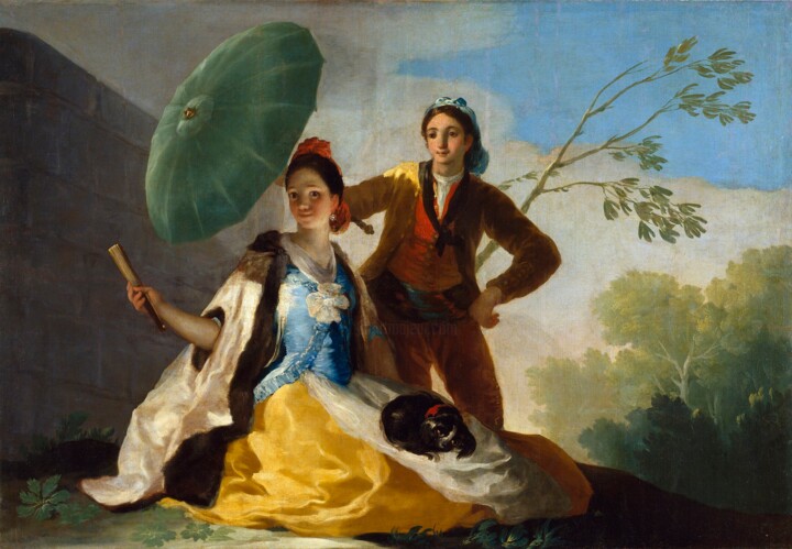 Картина под названием "Le parasol" - Francisco Goya, Подлинное произведение искусства, Масло