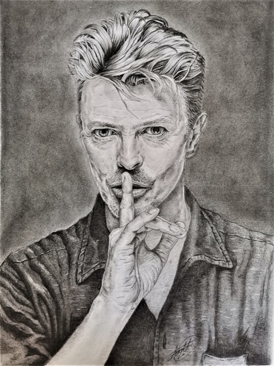 Dessin intitulée "Retrato David Bowie" par Francisco Martin, Œuvre d'art originale, Crayon