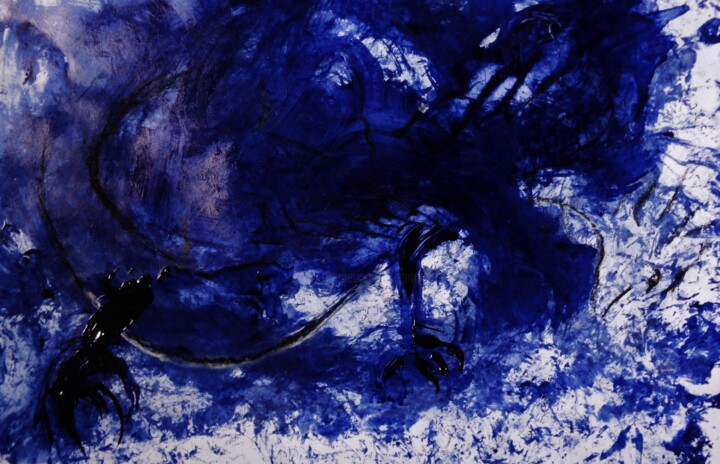 Painting titled "Dragon Bleu" by Francisco Mendes, Original Artwork, Acrylic
