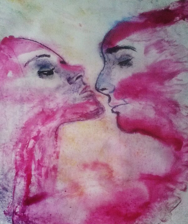 Peinture intitulée "embrasse moi" par Francisco Mendes, Œuvre d'art originale, Encre