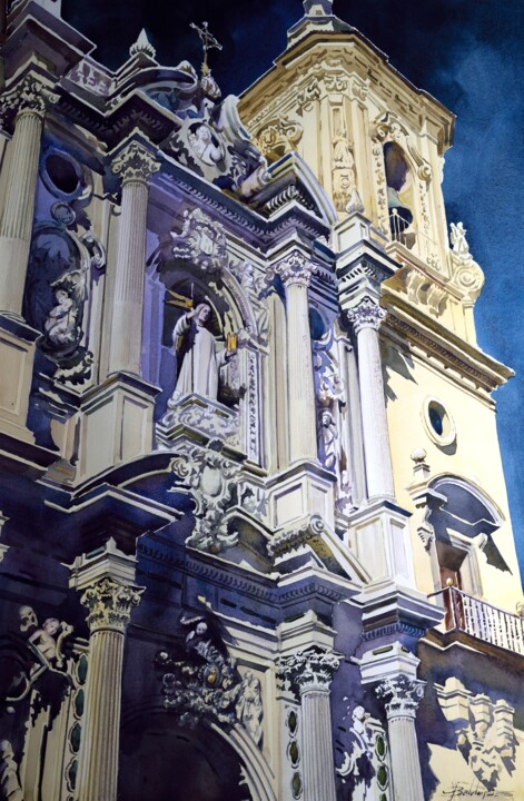 Картина под названием ""Fachada de la Basí…" - Francisco Molina Balderas, Подлинное произведение искусства, Акварель