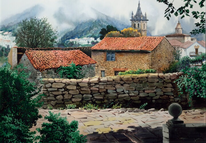 Painting titled "Niebla en Mondoñedo" by Francisco Molina Balderas, Original Artwork, Watercolor