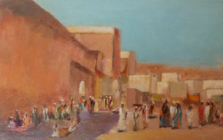 Painting titled "Marché arabe 32 cm…" by Francisco Lima, Original Artwork