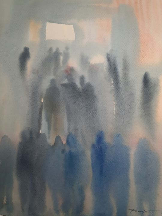 Painting titled "Street" by Francisco Cadete, Original Artwork, Watercolor