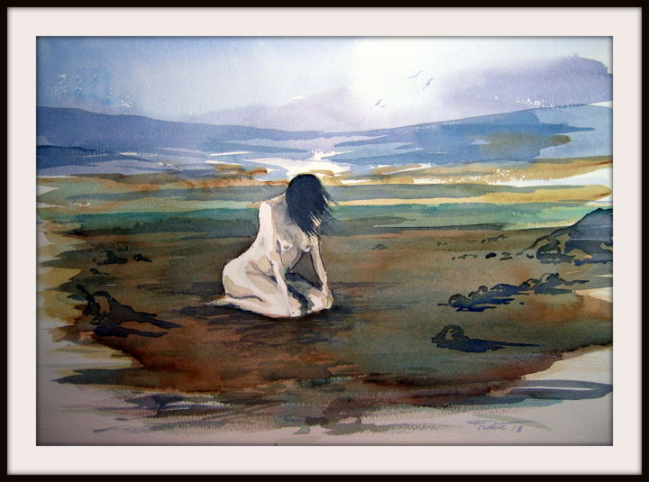Painting titled "loneliness" by Francisco Cadete, Original Artwork, Watercolor