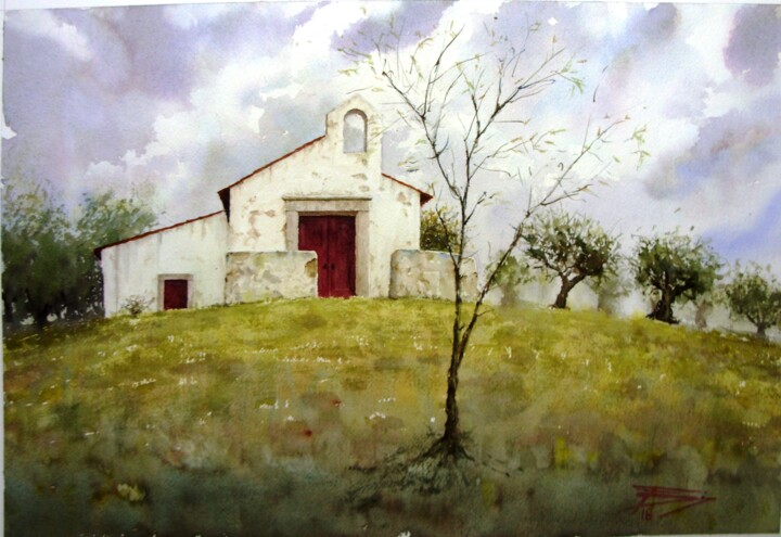 Painting titled "Capela do Roque Ama…" by Francisco Salgado Dias, Original Artwork, Watercolor