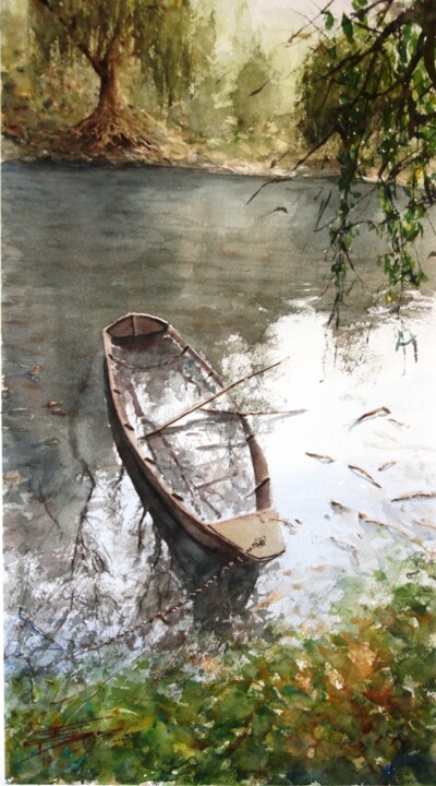 Painting titled "Vale de Martinchel" by Francisco Salgado Dias, Original Artwork, Watercolor