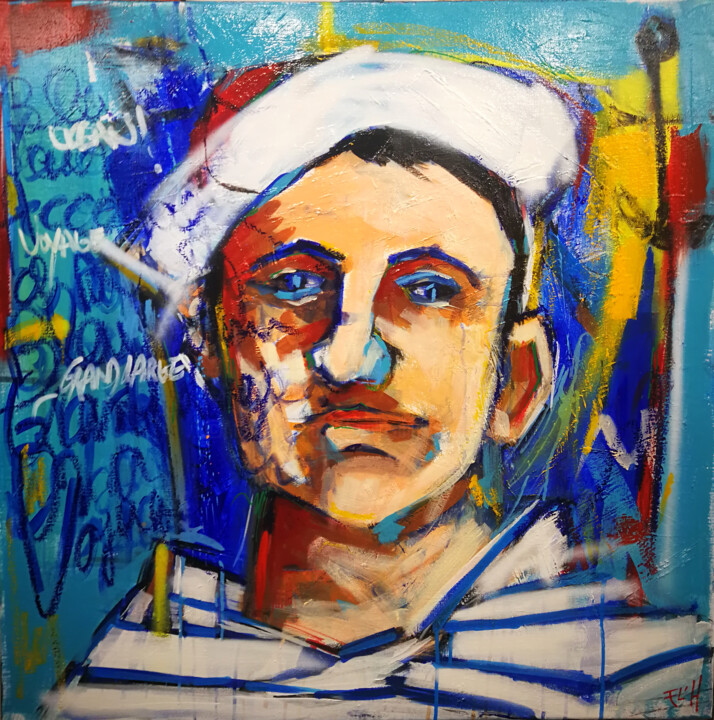 Painting titled "Le voyageur" by Francis L'Huillier, Original Artwork, Acrylic Mounted on Wood Stretcher frame