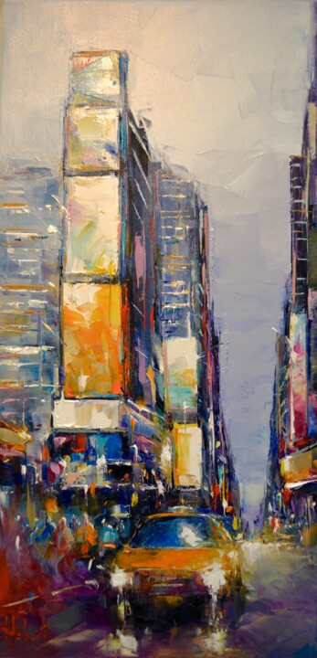 Painting titled "Pluie à New York" by Franck Hebert, Original Artwork, Oil