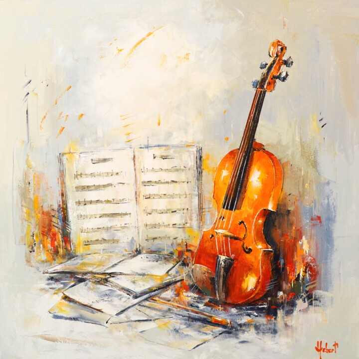 Painting titled "Violon" by Franck Hebert, Original Artwork