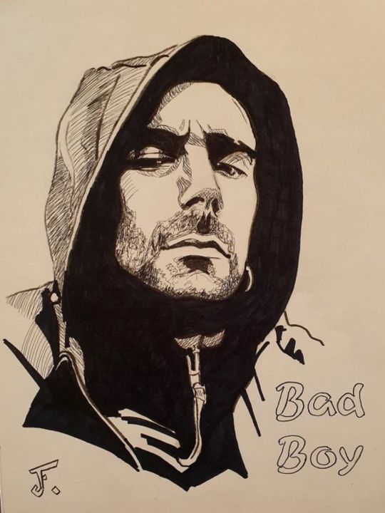 Drawing titled "Bad Boy" by Franck Marguerin, Original Artwork, Ink