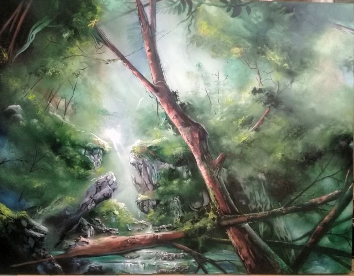 Peinture intitulée "Ici coule une riviè…" par 20-100, Œuvre d'art originale, Huile Monté sur Châssis