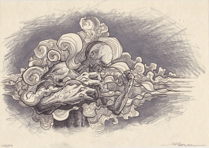 Dessin intitulée "Into The Fog" par Franck Renaud, Œuvre d'art originale, Marqueur
