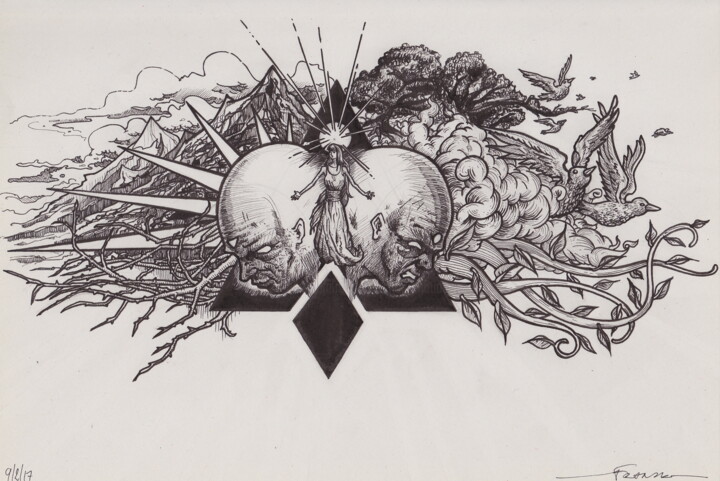 Drawing titled "Duality" by Franck Renaud, Original Artwork, Marker