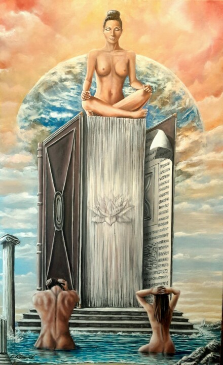 Schilderij getiteld "Déesse Gaia et les…" door Franck Rosseeuw, Origineel Kunstwerk, Olie