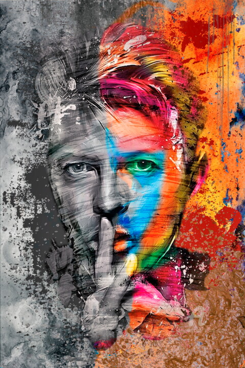 Arts numériques intitulée "David Bowie" par Franck Rozet, Œuvre d'art originale, Photo montage Monté sur Aluminium