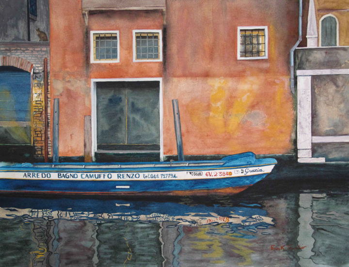 Malerei mit dem Titel "Venise, quartier du…" von Franck Touratier, Original-Kunstwerk, Aquarell
