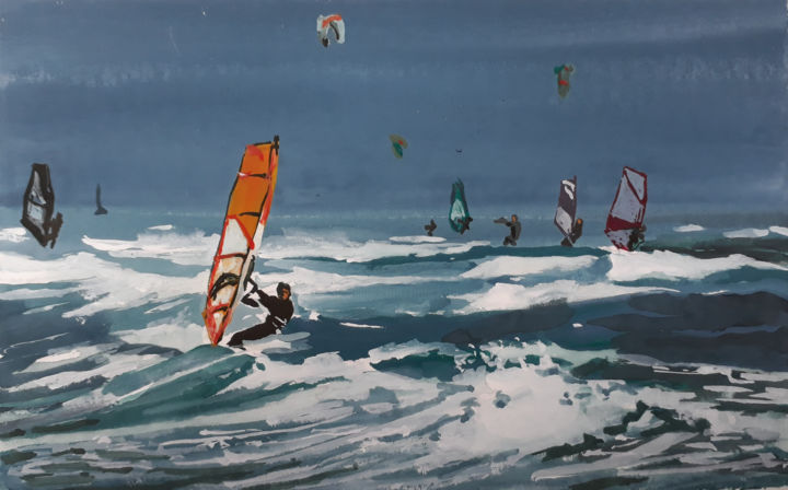 Painting titled "Surf - Collection p…" by Franck Touratier, Original Artwork, Gouache