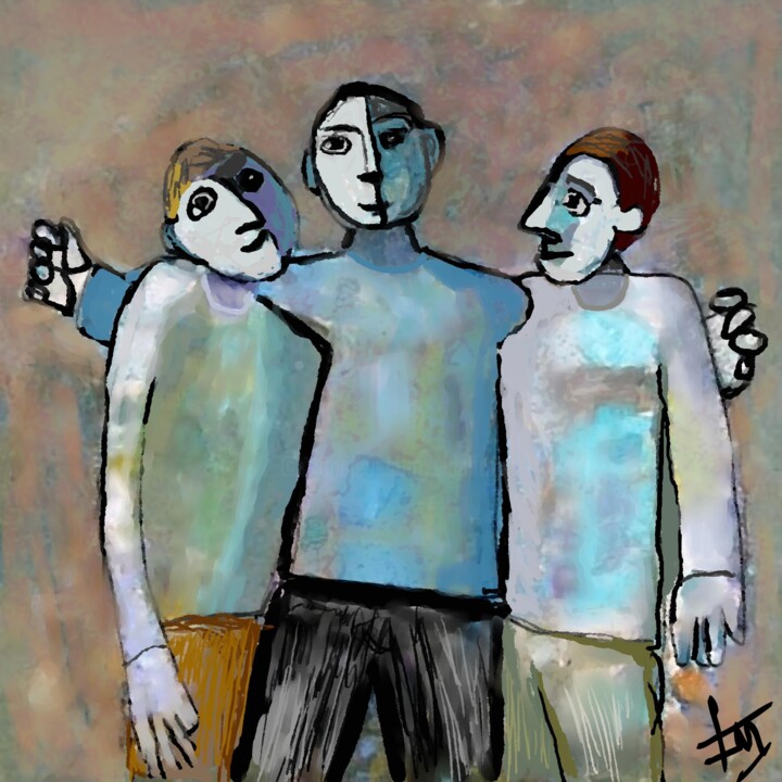 Digital Arts titled "trois-amis.jpg" by Franck Vidal, Original Artwork, Digital Painting