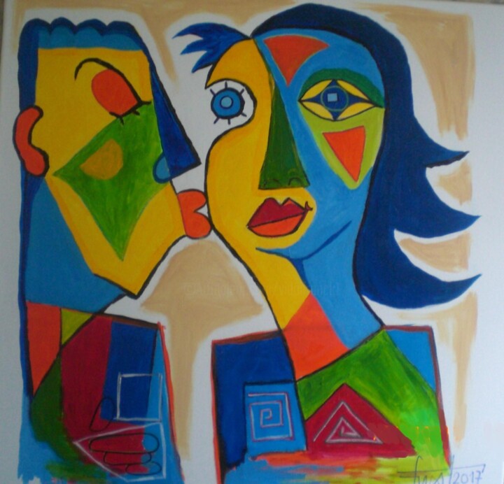 Painting titled "pers-le-bisou-80x80…" by Franck Vidal, Original Artwork, Acrylic