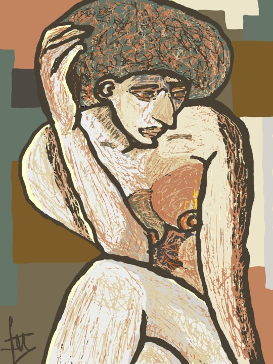 Digitale Kunst mit dem Titel "femme-assise.jpg" von Franck Vidal, Original-Kunstwerk, Digitale Malerei
