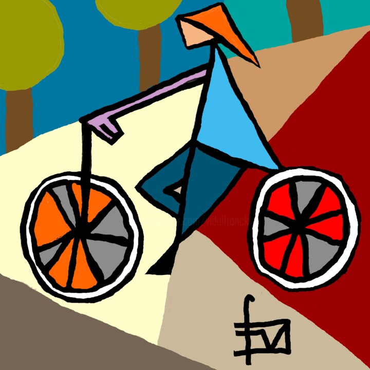 Digital Arts με τίτλο "paulette-a-bicyclet…" από Franck Vidal, Αυθεντικά έργα τέχνης, Ψηφιακή ζωγραφική
