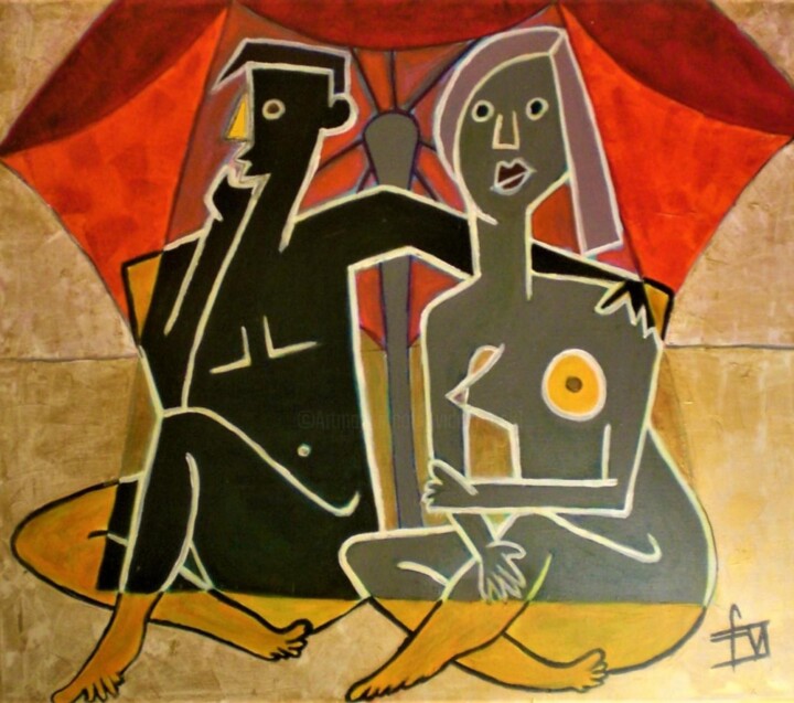 「duo sous parasol」というタイトルの絵画 Franck Vidalによって, オリジナルのアートワーク, アクリル