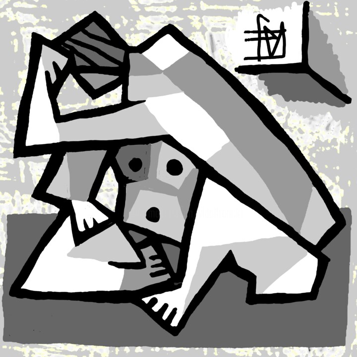 Grafika cyfrowa / sztuka generowana cyfrowo zatytułowany „le penseur cubiste” autorstwa Franck Vidal, Oryginalna praca, Mala…